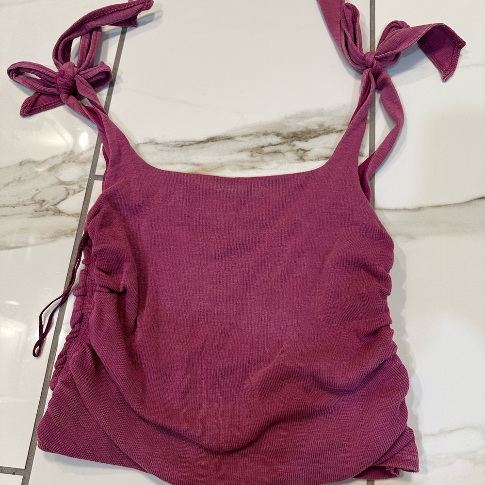 Free People Raspberry Tie-Shoulder Ribbed Tank